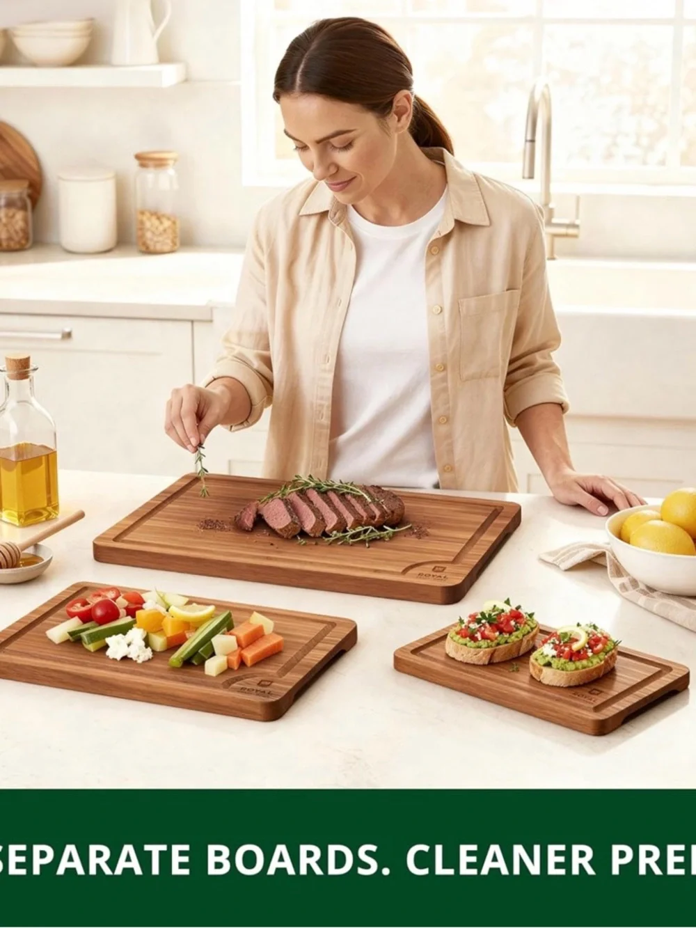 Wood Bamboo Cutting Board Set - Natural Wood